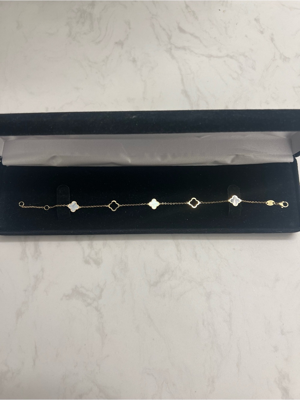 Gold Clover Link Bracelet with Mother-of-Pearl Accents
